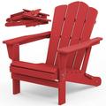 JEAREY Plastic Adirondack Chair HDPE All-Weather Outdoor Folding Adirondack Chair for Outside Bright Red