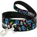 Dog Leash Ohana Means Family Stitch Scrump Poses Tropical Flora Black 4 Feet Long 1.0 Inch Wide