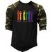 Men s Rainbow Be Kind F181 Camo Raglan Baseball T-Shirt Small