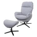 Mendler Relaxsessel + Hocker HWC-L12, Fernsehsessel Sessel Schaukelstuhl Wippfunktion, drehbar, Metall Stoff/Textil ~ hellgrau