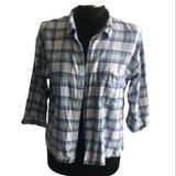 American Eagle Outfitters Tops | American Eagle Blue Plaid Flannel Top Collared Button Down Long Sleeves Sz. M | Color: Blue/Pink | Size: M