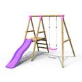 Rebo® Apollo Wooden Swing Set with Platform and Slide - Pink | OutdoorToys | 6ft Slide, Swing Seat, Sturdy Wooden Construction, Pressure Treated Timber