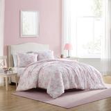Laura Ashley Delphine Pink Cotton Reversible Comforter Set Polyester/Polyfill/Cotton in Pink/Yellow | King Comforter + 2 King Shams | Wayfair