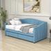 Everly Quinn Twin Size 2 Drawers Daybed w/ Wood Slat Support Upholstered/Velvet in Blue | 37 H x 42.5 W x 81 D in | Wayfair