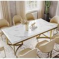 Everly Quinn 70.87" Dining Table, kitchen table, bar table Marble/Granite/Metal in White/Yellow | 29.53 H x 70.87 W x 35.43 D in | Wayfair