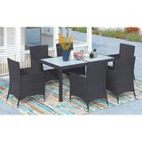 Wildon Home® Kingstown Outdoor Wicker Dining Table Set 7-piece w/ Beige Cushions Metal/Wicker/Rattan in Black | 59 W x 35.4 D in | Wayfair