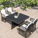 Bayou Breeze Akeema Square 4 - Person 47.2" Long Outdoor Dining Set w/ Cushions Stone/Concrete/Wicker/Rattan in Black/Gray | 47.2 W x 47.2 D in | Wayfair