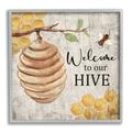 Stupell Industries Welcome to Our Hive Honeycomb Pattern - Floater Frame Graphic Art on Wood in Black/Brown/Yellow | 12 H x 12 W x 1.5 D in | Wayfair