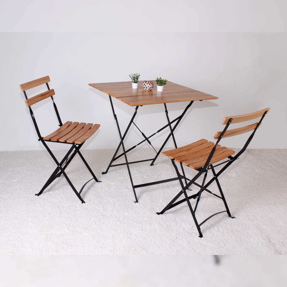 pemora Sitzgruppe Outdoor Terrassenmöbel Balkonmöbel Gartenmöbel MONZA | 2 Klappstühle, Klapptisch 70x70 cm | Image