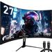 Memzuoix 27inch 165Hz Curved Gaming Monitor 1440p 144Hz Gaming Monitor QHD 2K(2560x1440) PC Monitor LCD Computer Monitor for Laptop with 2 Speaker&Backlight 1ms FreeSync Metal Base DP&HDMI