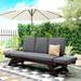 Outdoor Adjustable Patio Wooden Daybed, Long Loveseat Sofa with Cushions