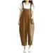Wycnly Womens Jumpsuits Plus Size Casual Cotton Linen Loose Baggy Pocket Strap Jumpsuits Overalls Trendy Solid Square Neck Sleeveless Long Summer Rompers Khaki l