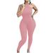 Wycnly Womens Jumpsuits Sexy Slim Fit One Shoulder Workout Sports Long Jumpsuits Overalls Trendy Plain Slash Neck Sleeveless Maxi Summer Rompers Pink l