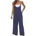 Jsezml Womens Spaghetti Strap Jumpsuits Casual Loose Wide Leg Rompers Tie Back Trendy Stretchy Overalls with Pockets