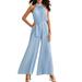 Women s Jumpsuits Rompers & Overalls Casual Solid Neck Hanging Sleeveless Pleated Backless Button Belt Jumpers for Women