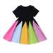 ZCFZJW Kids Toddler Baby Girls Rainbow Dress Princess Cute Loose Flowy Summer Sleeveless Round Neck A-Line Beach Tank Sundress #02-Black 2-3Years