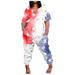 Wycnly Womens Jumpsuits Plus Size Independence Day Patriotic Long Jumpsuits Overalls with Pocket Trendy Star USA Flag Print V-Neck Short Sleeve Maxi Summer Rompers Sky Blue s