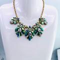 J. Crew Jewelry | J.Crew Vintage Crystal Gold Plated Crystals Flower Cluster Statement Necklace | Color: Gold/Green | Size: Os