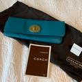 Coach Bags | Coach Teal Leather Fold Over Clutch | Color: Blue/Green | Size: Os