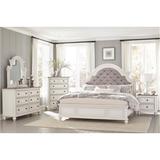 One Allium Way® Elvina Antique-White Fabric Panel Bedroom Set 3&4 Wood in Brown/White | 6 H x 69 W x 74.5 D in | Wayfair