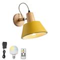 FSLiving Battery Opertaed Wall Sconce Wireless Remote Control Lamp Rechargeable Stepless Dimming LED Bulb Macaron Yellow Color Wall Light Fixture Nightstand Lamp for Reading Dorm Stairways - 1 Lamp