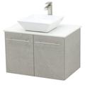 WindBay Wall Mount Floating Bathroom Vanity Sink Set. Light Slate Grey Vanity White Flat Stone Countertop Ceramic Sink - 36