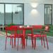 Emma + Oliver Set of 4 Armless Powder Coated Steel Stacking Dining Chairs with 2 Slat Backs for Indoor-Outdoor Use in Red