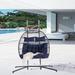 Double Hanging Egg Chair with Stand 2 Person Foldable Hanging Chair Hand Made Rattan Hammock Swing Chair with Cushion and Pillows Hanging Lounge Chair for Indoor Outdoor Garden Patio Dark Blue