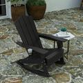 Merrick Lane Adirondack Rocking Chair with Cup Holder Weather Resistant HDPE Adirondack Rocking Chair in Black