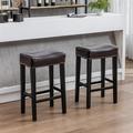 Topcobe 29 Backless Tufted PU Counter Stools 2 Pieces Bar Stools for Dining Room Brown