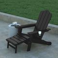 Emma + Oliver Adirondack Chair with Cup Holder and Pull Out Ottoman All-Weather HDPE Indoor/Outdoor Lounge Chair in Black