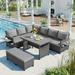 5-Piece Outdoor Patio Furniture Set PE Wicker Rattan L-Shaped Conversation Seating Sectional Sofa with 2 Extendable Side Tables Dining Table & Washable Covers for Backyard Poolside Gray