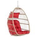 CQSXDA Egg Chair without Stand Indoor Outdoor Wicker Rattan Patio Basket Hanging Chair with Cushions Capaticy for Bedroom Balcony Red Cushion