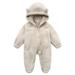 Baby Boy Girls Winter Warm Rompers Unisex Newborn Fleece Outfits Bodysuits Newborn Baby Fleece Footie Snowsuit Winter Bunting Onesie Cartoon Warm Hooded Romper Jumpsuit Outfits Beige 0-3 Months