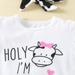 dmqupv Baby Girl Clothes And Shoes Kids Toddler Infant Baby Girls Short Sleeve Letter Tops Cartoon Cow 6 Month Girl Clothes White 2-3 Years