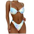 B91Xz Bikinis for Women Tie-Dye Padded Beachwear Women Push-Up Two-Piece Swimwear Bra Hardcover Bikini Swimwears Tankinis Blue M