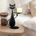 Honrane Candle Holder Cartoon Style Handmade Decorative Iron Art Cute Black Cat Shape Candlelight Stand Desktop Ornament Home Decor