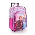 PERLETTI Disney Frozen 2 Carry On Backpack for Little Girls with Pocket - Kids Rucksack with Wheels for Kindergarten and Travel - Backpack for Children Princesses Anna Elsa Purple Pink - 36x25x12 cm