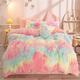 KOKGYM Faux Fur Duvet Cover Set, 5 Pcs Tie Dye Rainbow Plush Fluffy Luxury Bedding Cover Sets, Warm Winter Shaggy Velvet Comforter Cover Queen (1 Duvet Cover+1 Flat Sheet+2 Pillowcases+1 Heart Pillow)