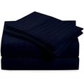 400 Thread Count Cotton Bed Sheets Set 4 PCs, 100% Egyptian Cotton, Soft Sateen Bed Sheets Set, 35 CM Deep Pocket of Fitted Sheet, Navy Blue Stripe, Super King