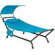 RELAX4LIFE Outdoor Hammock Bed, Patio Lounge Chair with Canopy, Stand & Storage Pocket, Heavy-Duty Swing Chaise Lounger for Garden Poolside Backyard (Blue)