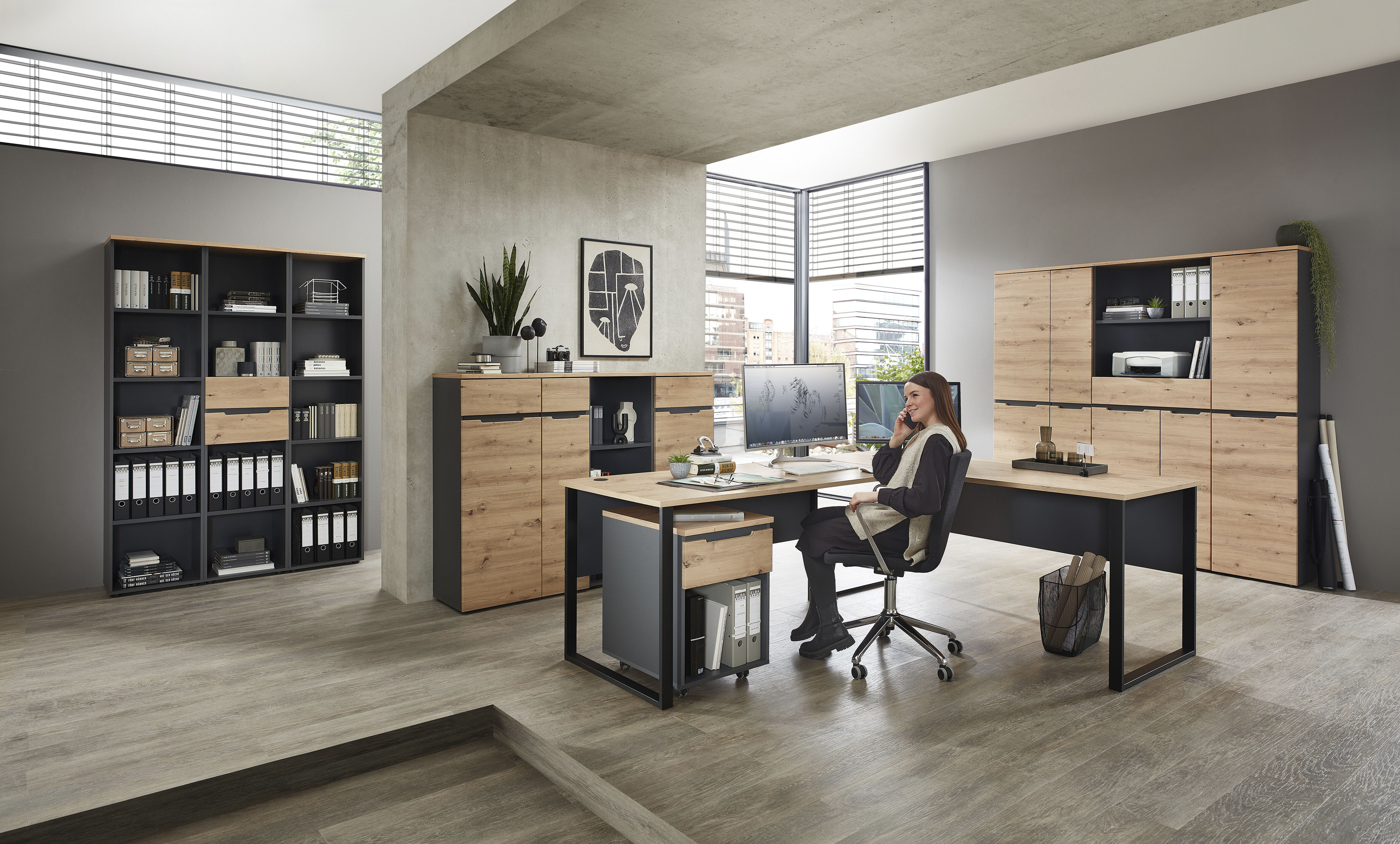Aktenregal INNOSTYLE "Memphis Büroregal", braun (artisan eiche), B:45cm H:197cm T:38cm, ABS-Kunststoff, Dekorfolie, FSC-zertifizierter Holzwerkstoff, Hartfaserplatte, Kunststoff, Spanplatte, Regale Image