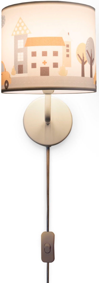 PACO HOME Wandleuchte "Luca Capri", weiß, H: 26,5cm, Leuchten, Kinderzimmer Wandleuchte Kinderlampe Innen Mit Auto Straße Feuerwehr, Wandleuchte
