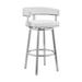 Sez 26 Inch Modern Swivel Counter Stool Arm Chair, Backrest, Steel, White