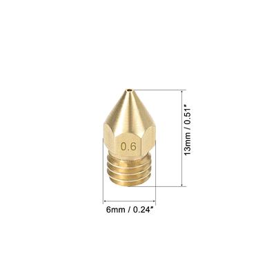 3D Printer Nozzle, Fit for MK8, for 1.75mm Filament Brass 2pcs - 0.6mm