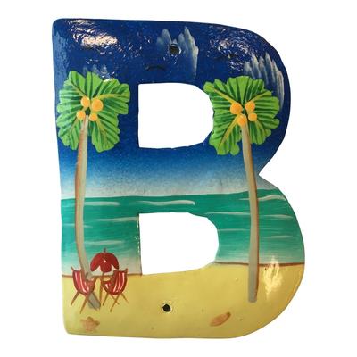 House Number Letter B Tropical Beach Scene Haitian Metal Art Hand Crafted - Multi