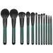 yolai 12pcs dark green wooden handle makeup brush set with black and white fiber brush