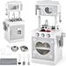 INFANS Kid Kitchen Playset Toddler Wooden Pretend Cooking Set with Realistic Light & Sound Stove Sink Microwave Storage Cabinet Pretend Play Kitchen Toy Set for Children (2 IN 1 White)