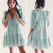 Free People Dresses | Free People Elora Mini Dress Mermaids Tail Puff Sleeve Lace Boho Peasant Size Xs | Color: Green | Size: Xs