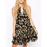 Free People Dresses | Intimately Free People Floral Trapeze Tunic Mini Dress Ruffle Black Size Small | Color: Black/Yellow | Size: S